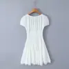 Vestido Corto de Algodón Blanco con Cintura de Manga Corta para Mujer, Estilo Europeo y Americano, Primavera 2025 6439