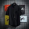 Camisa Masculina Gorda Estilo Japonês Gola Alta Manga Curta Tamanho Extra Grande Solta Cor Sólida Simples Versátil Camisa Básica de Manga Curta para o Verão
