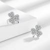 Pendientes de diamantes con estilo coreano de bloguera de trébol, chapados en plata, de alta gama, con diseño en forma de corazón para mujer.