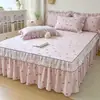 Saia de Cama Estilo Princesa Peça Única Ultra Macia Esconde Imperfeições Capa de Lençol de Cama Conjunto de Três ou Quatro Peças Algodão Puro Lavado à Água Universal para Todas as Estações