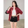 Top de camisa a cuadros de manga larga con protección solar, nuevo estilo casual relajado, chaqueta camisa holgada y estilizada