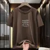 Camiseta de Manga Corta de Algodón Puro para Hombre, Top de Cuello Redondo Holgado de Moda, Camiseta de Verano de Algodón de Manga Media con Estampado de Letras de Marca de Moda
