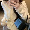 Suéter de renda branca patchwork com decote V para mulheres, nova coleção outono/inverno 2026, top de malha como camada interna, roupas femininas estilo coreano