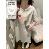 Pijama de Verano Suelto de Manga Corta para Mujer con Almohadillas Integradas en el Pecho, Lindo Moño de Dibujos Animados, Talla Grande Ropa de Casa que Se Puede Usar Afuera