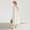 2607808-Nanyou Vestido de Verão Estilo Resort Sem Mangas com Bordado Floral Branco de Alta Qualidade Lantejoulas para Mulheres