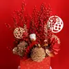 Tarjetas Rojas de Año Nuevo Estilo Chino, Decoraciones de Cubo de Bendiciones, Tarjetas Colgantes, Colgantes de Oración Estampados en Oro, Materiales Florales para el Año Nuevo