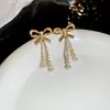 Pendientes de Borla Geométrica de Perla con Circonita de Aguja Plateada Pendientes Elegantes de Lujo Ligero Pendientes de Moda Exquisitos Versátiles para Mujer