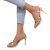 Sandalias para Mujer 2024 Verano Nuevo Estilo Sandalias Doradas de Tacón Alto Punta Abierta Correa de una Sola Palabra Tacón de Aguja con Falda Tacones Altos Estilo Hada