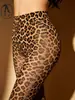 Medias con Estampado de Leopardo Estampado Digital para Mujer, Verano Delgadas Anti-enganches Resistentes Talla Extra Sexy Medias de una Sola Pieza