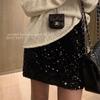 Falda de lentejuelas negras de principios de otoño para mujer, diseño Sense Niche, falda adelgazante de cintura alta, falda de cadera de corte A