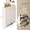Armário de sapatos ultrafino estilo creme para entrada de casa, armário de hall de entrada com porta basculante e sapateira simples de grande capacidade integrada