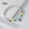 Pulseira de Prata de Lei S925 com Contas Redondas Sorriso Feminina Pulseira de Cristal Estilo Menina Moda Pulseira Estudante Ponto Fábrica
