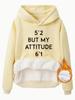 Sudadera de Manga Larga con Capucha y Bolsillo Canguro para Mujer de Talla Europea Transfronteriza Otoño e Invierno con Forro Polar Pero mi Actitud Estampado