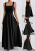 Vestido Transfronteiriço Europeu e Americano Vestidinho Novo Gola Quadrada Sem Mangas Pulôver Cor Sólida Vestido AliExpress Amazon