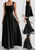 Exportación Transfronteriza Popular Europeo y Americano Ebay Amazon Wish Vestido de Mujer Elegante Cuadrado Sin Mangas Color Sólido Extra Largo
