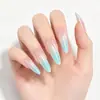 Unhas Postiças Populares: Manicure Olho de Gato com Gradiente Azul, Pontas de Unha Longas e Pontiagudas, Unhas Postiças Frescas e Sofisticadas