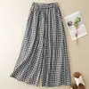 Pantalones Casuales de Cuadros Vintage de Pierna Ancha para Mujer, Pantalón Falda Holgado, Pantalones Cortos Delgados de Cintura Alta para Verano 2026, Pantalones de Algodón y Lino