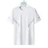 Camiseta de verano de manga corta de malla de seda helada para hombre, cuello redondo, fina, holgada, transpirable, de media manga, talla grande