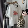 Nova Camiseta de Algodão Manga Curta Estilo Coreano Pintada à Mão com Design de Uvas, Estilo Relaxado e Simples, Corte Solto, Versátil para o Dia a Dia para Mulheres