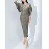 Saia Longa Verão Roupas Femininas Exportação Novo Shenzhen Nanyou Vestido Plissado Elegante Brilho Metálico Elegante