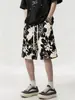 Shorts Finos de Verão para Homens, Marca da Moda com Estampa de Peônia, Shorts de Praia Casuais Largos de Corte Reto, Frescos e de Caimento Solto