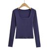 Blusa de manga larga con cuello cuadrado de doble capa, sencilla, de invierno 2024, para mujer, talla transfronteriza, Amazon X92416