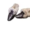 Versión de Piel de Vaca ~ Zapatos Peludos de Estilo Retro sin Cordones con Tacón Grueso para Usar al Aire Libre, Zapatos Mula, Zapatillas de Media Punta con Punta Cuadrada y Forro de Felpa