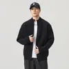 Suéter cardigan masculino, novo modelo outono e inverno 2026, de alta qualidade, cor sólida, simples, solto, casual, jaqueta suéter com gola alta