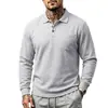 Outono Cruzado Masculino Waffle Peso Pesado Simples Waffle Casual Trabalho Respirável Lapela Manga Longa Camisa POLO Masculina