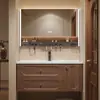 Juego de gabinete de baño inteligente de madera maciza de nogal estilo chino tradicional con lavabo de cerámica integrado