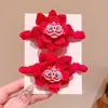 Laço de Cabelo Vermelho Floral Estilo Chinês para Meninas, Dia de Ano Novo 2026, Scrunchie Doce e Festivo de Alta Elasticidade