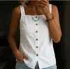 Chaleco de Algodón y Lino de Cuello Cuadrado de Botonadura Única para Mujer, Top Casual Versátil Refrescante sin Mangas, Venta al por Mayor Transfronteriza en Stock