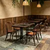 Mesa de Comedor Cuadrada de Madera Maciza con Borde Envuelto en Pizarra, Estilo Rústico, para Restaurantes Occidentales y Cafeterías, Una Mesa y Dos Sillas, Mesa Cuadrada Estilo Campo Vintage, Mesa Larga