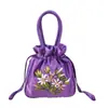 Bolso de Mano para Mujer Bolso Pequeño Bolso de Mano Estilo Étnico Bolso Bordado Bolso de Mamá Bolso Cubo para Mujer Cierre de Cordón Bolso para Teléfono Móvil Hanfu