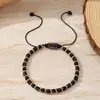 Pulsera Cuadrada de Perlas de Obsidiana Negra Estilo Europeo y Americano para Hombres, Pulsera Tejida Ajustable de Cierre Deslizante, Joyería para Exportación al por Mayor