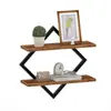 Estante de Almacenamiento de Hierro Forjado con Forma de Diamante y Madera Maciza para Montar en la Pared, Almacenamiento de Pared Nórdico, Estante de Exhibición Multifuncional, Venta al Por Mayor Transfronteriza en Stock