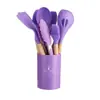 Balde de Armazenamento Popular Branco Cáqui com Alça de Madeira Conjunto de Utensílios de Cozinha de Silicone com 12 Peças Conjunto de Utensílios de Cozinha Conjunto de Cozinha