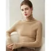 Novo suéter de outono e inverno sem costura 100% cashmere para mulheres, blusa base de malha slim-fit de gola alta com gola sobreposta