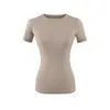 Camiseta básica gola redonda manga curta Kardashian para mulheres, novo estilo de verão, elástica, justa ao corpo, top liso de cor sólida básico