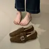 Versión de piel de oveja~Mocasines retro elegantes para mujer, adecuados para ir al trabajo, únicos y cómodos, adelgazantes con diseño de hebilla de cinturón, zapatos de tacón bajo de corte bajo