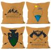 Almohada cuadrada con patrón de camping al aire libre, almohada de algodón PP, cojín de silla de felpa corta, almohada de lino, cojín de silla de estilo ins