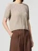 Lang* Pedido2026 Verano Tejido de Punto con Cable Cuello Redondo Bolsillo Único Manga Corta Tejida Color Sólido Top Elegante