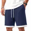 Pantalones cortos casuales de gofre para hombre transfronterizos con dobladillo de color contrastante, cintura elástica, corte recto, longitud media, pantalones de moda de verano