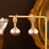 Aretes de Perlas en Forma de Gota de Zirconia Micropavé, Elegantes y de Alta Gama, Aretes Colgantes de Aguja de Plata de Lujo Ligero y a la Moda, Aretes Versátiles