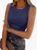 Nuevo Chaleco sin Mangas de Amazon Transfronterizo Ajustado Top Estilo Europeo y Americano Chica Popular Color Sólido Camisola de Punto para Mujer Cuello Redondo