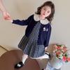 Vestido de Menina Outono Novo Estilo Bebê Tricotado Vestido Princesa Vestido de Um Ano Outono e Inverno Cardigan Saia Infantil