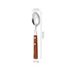 Juego de Cuchillo, Tenedor y Cuchara Estilo Western en Stock, Acero Inoxidable con Mango de Madera, Cuchillo para Bistec, Tenedor y Cuchara, Juego de Cuchillo, Tenedor y Cuchara para Exteriores Amazon Transfronterizo