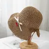 Sombrero de Paja con Lazo Estilo Japonés para Mujer, Sombrero de Pescador con Ala Ancha Hueca Francesa para la Playa, Sombrero de Estilo Nuevo