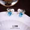 Pendientes de Perla Azúcar Zircón Azul Aguja Plateada Pendientes Geométricos de Lujo Ligero de Nicho para Mujer Pendientes Exquisitos Dulces Frescos