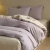 Juego de cuatro piezas de algodón puro cepillado de lujo ligero para otoño e invierno, juego de ropa de cama de tres piezas de color liso bicolor de algodón cálido y grueso
